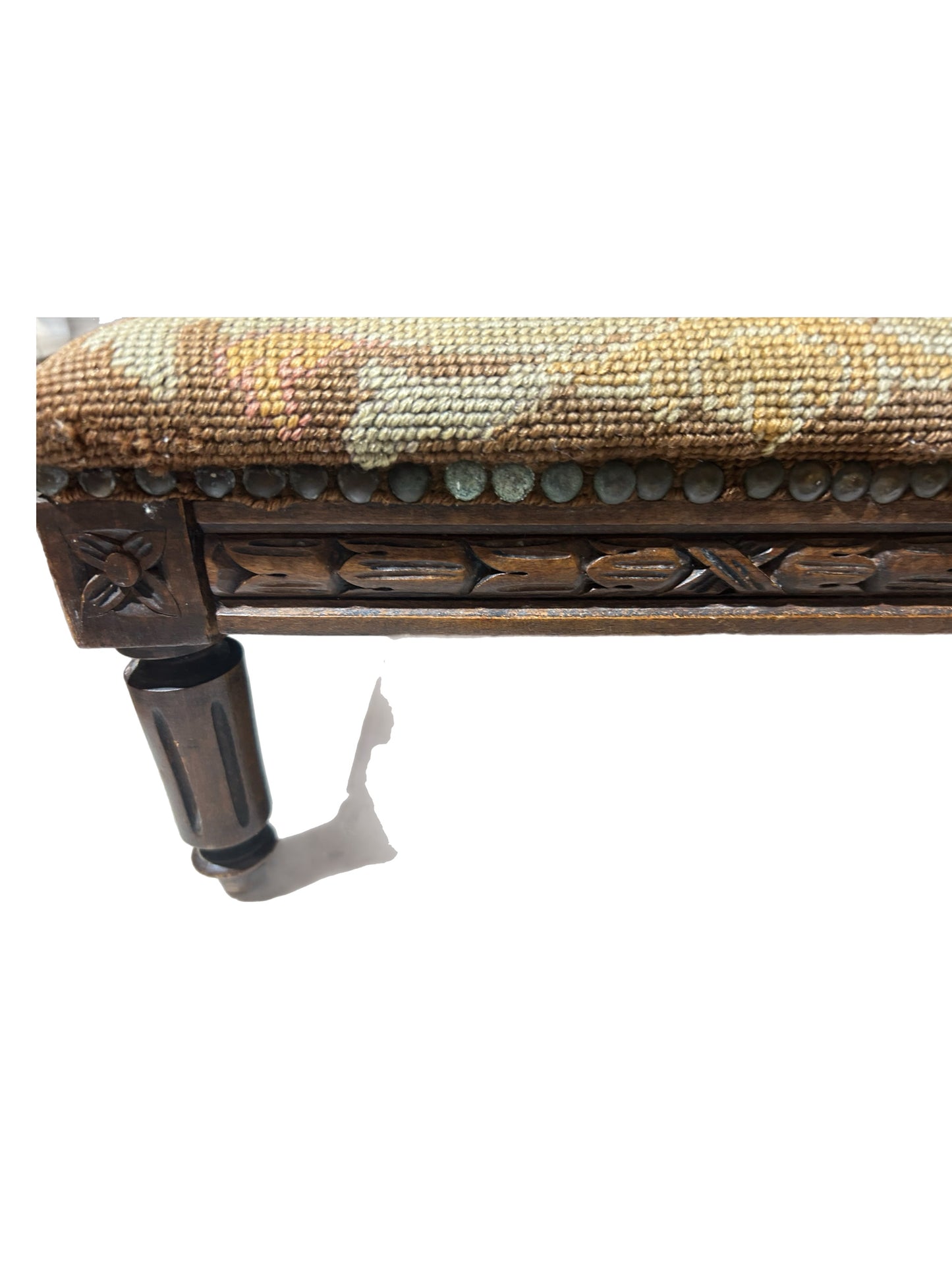 Antique French Needlepoint Footstool