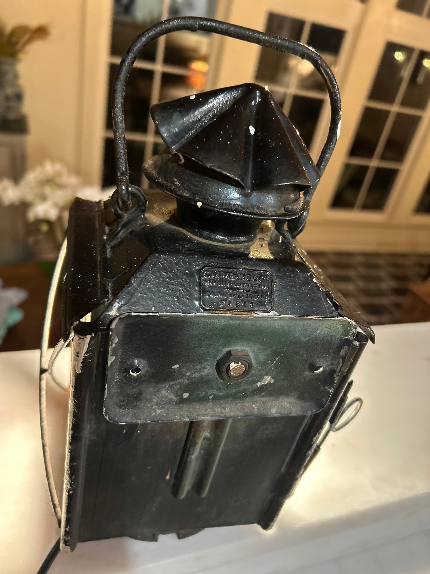 Antique French Parisian Wall Mount Electric Lantern
