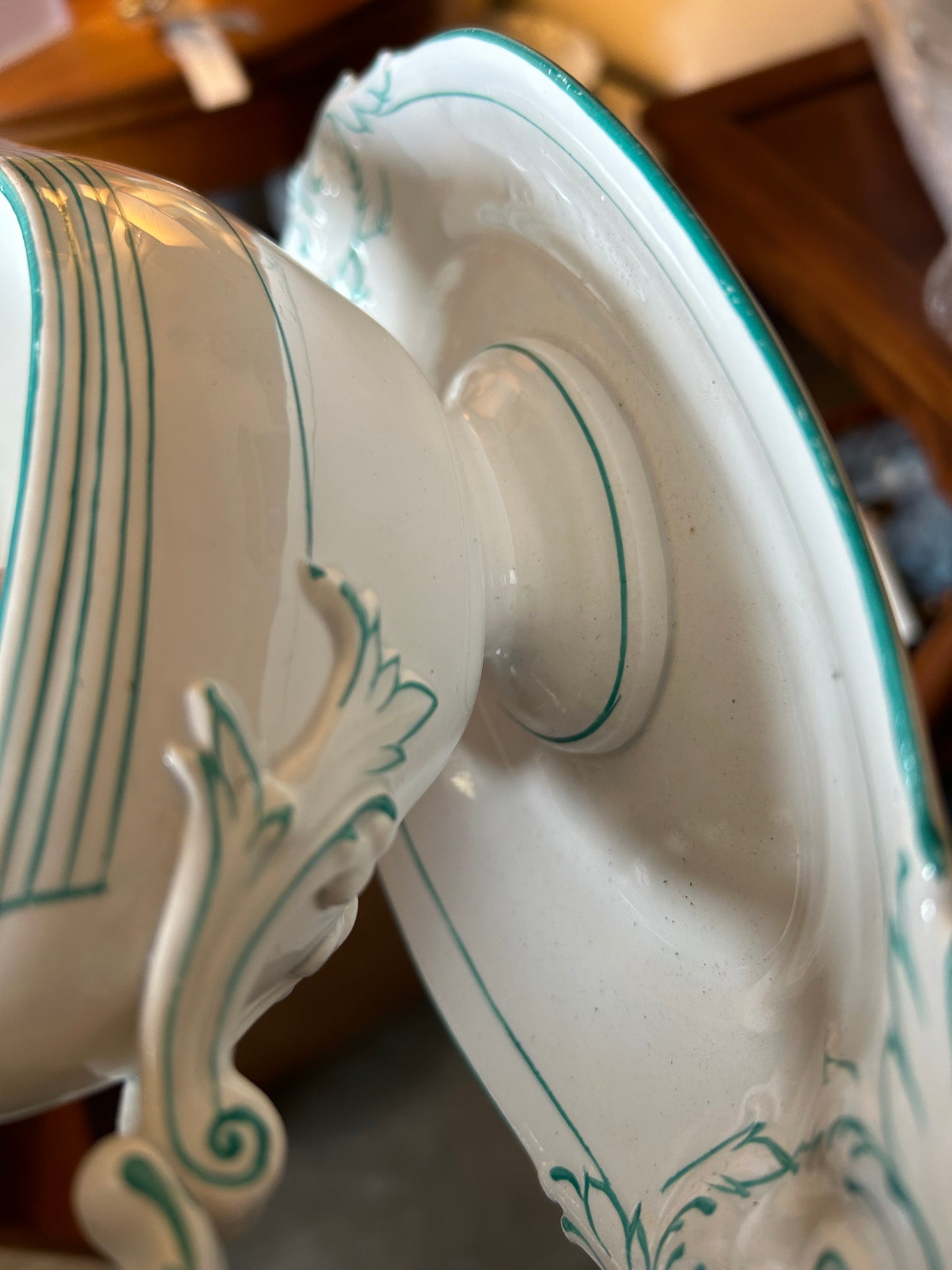 Vintage Bosh Green and White Gravy Boat