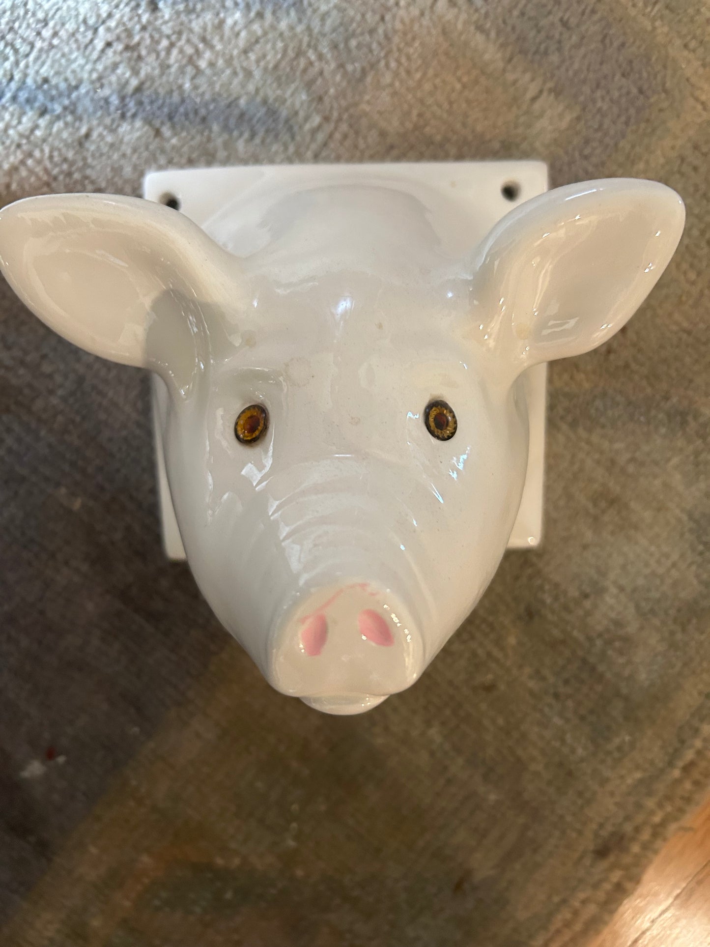 20th Century Porcelain Pig with Glass Eyes