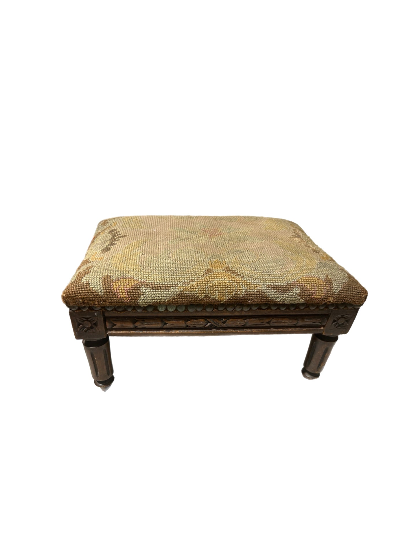 Antique French Needlepoint Footstool