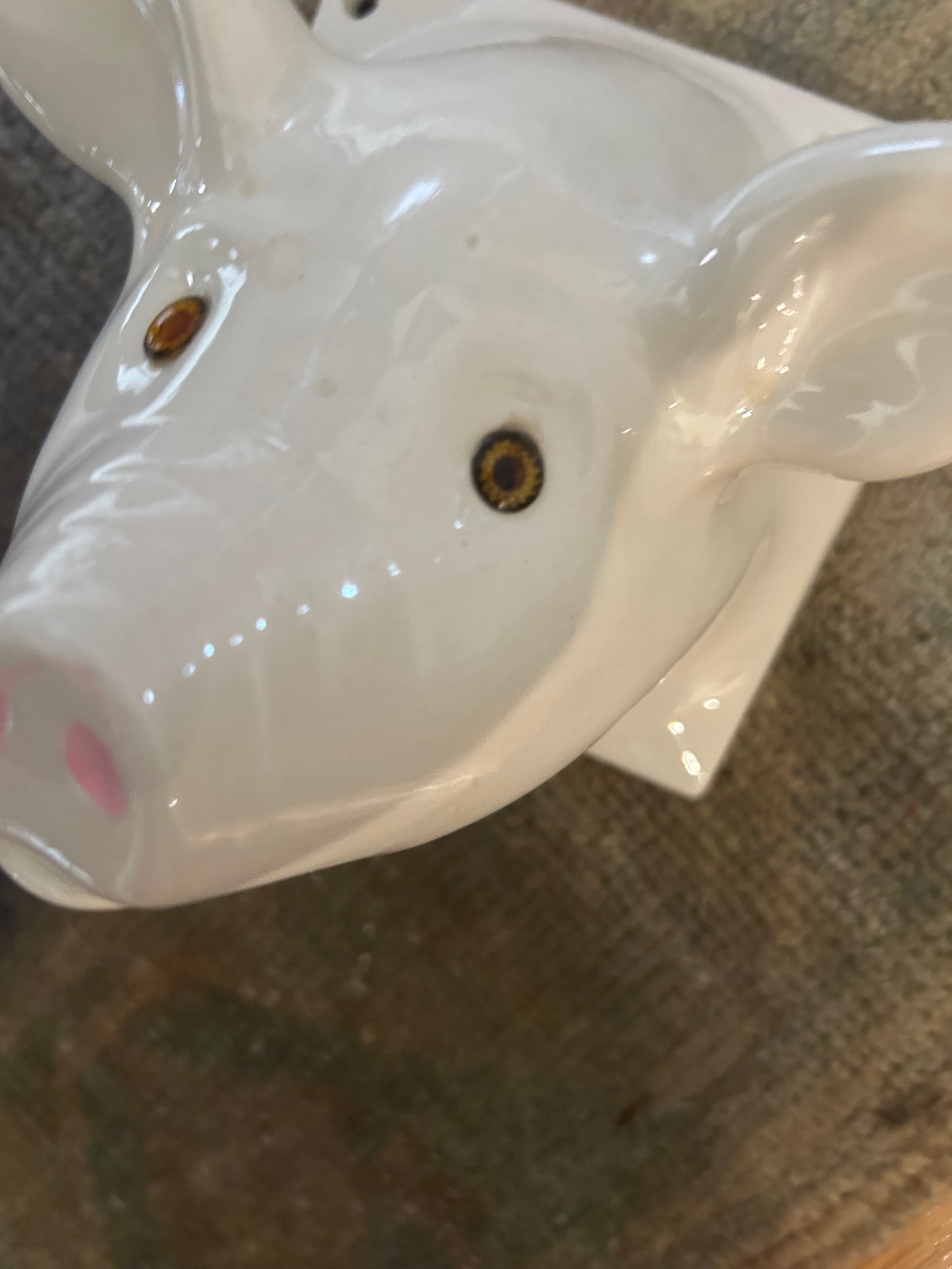 20th Century Porcelain Pig with Glass Eyes