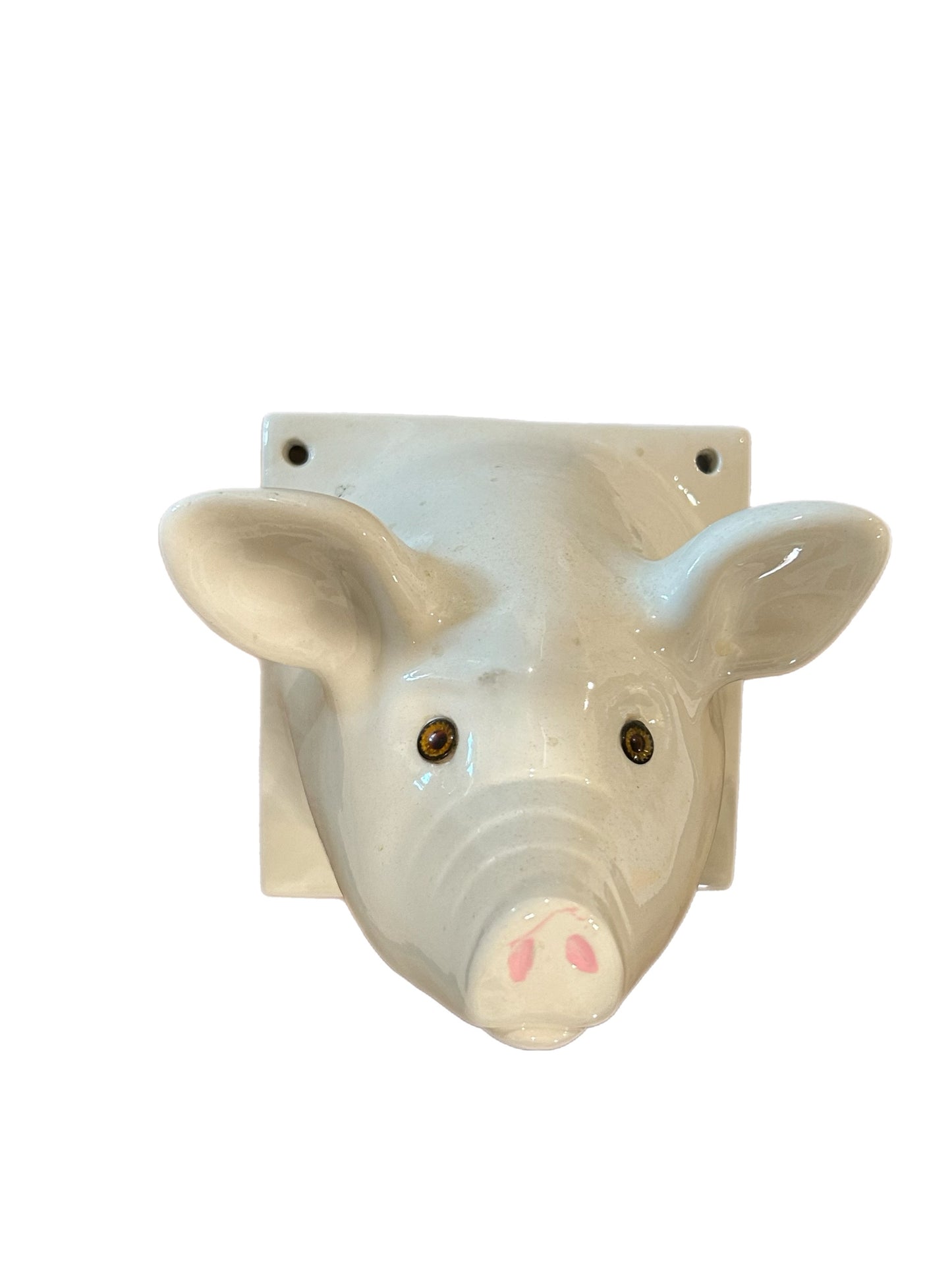 20th Century Porcelain Pig with Glass Eyes