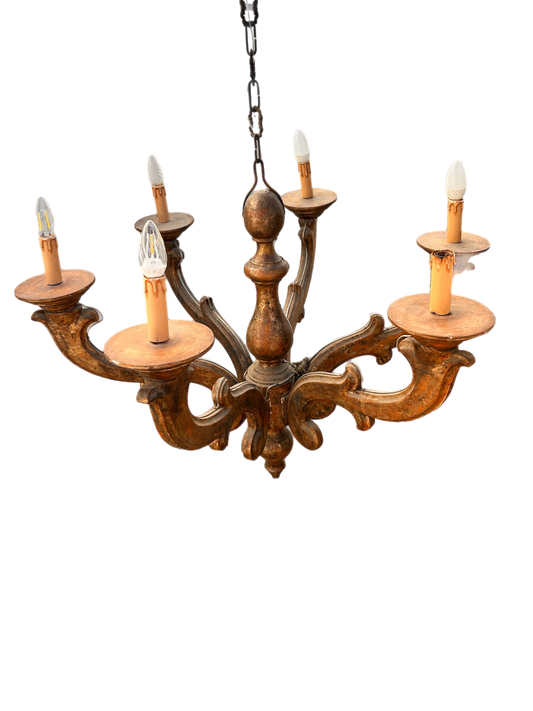 19th Century Italian Polychrome Giltwood Chandelier — Piedmont, c. 1850