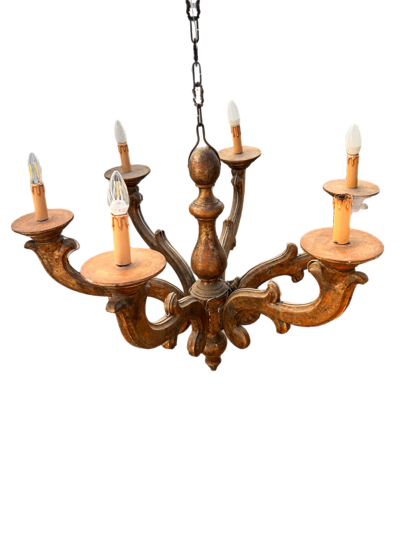 19th Century Italian Polychrome Giltwood Chandelier — Piedmont, c. 1850