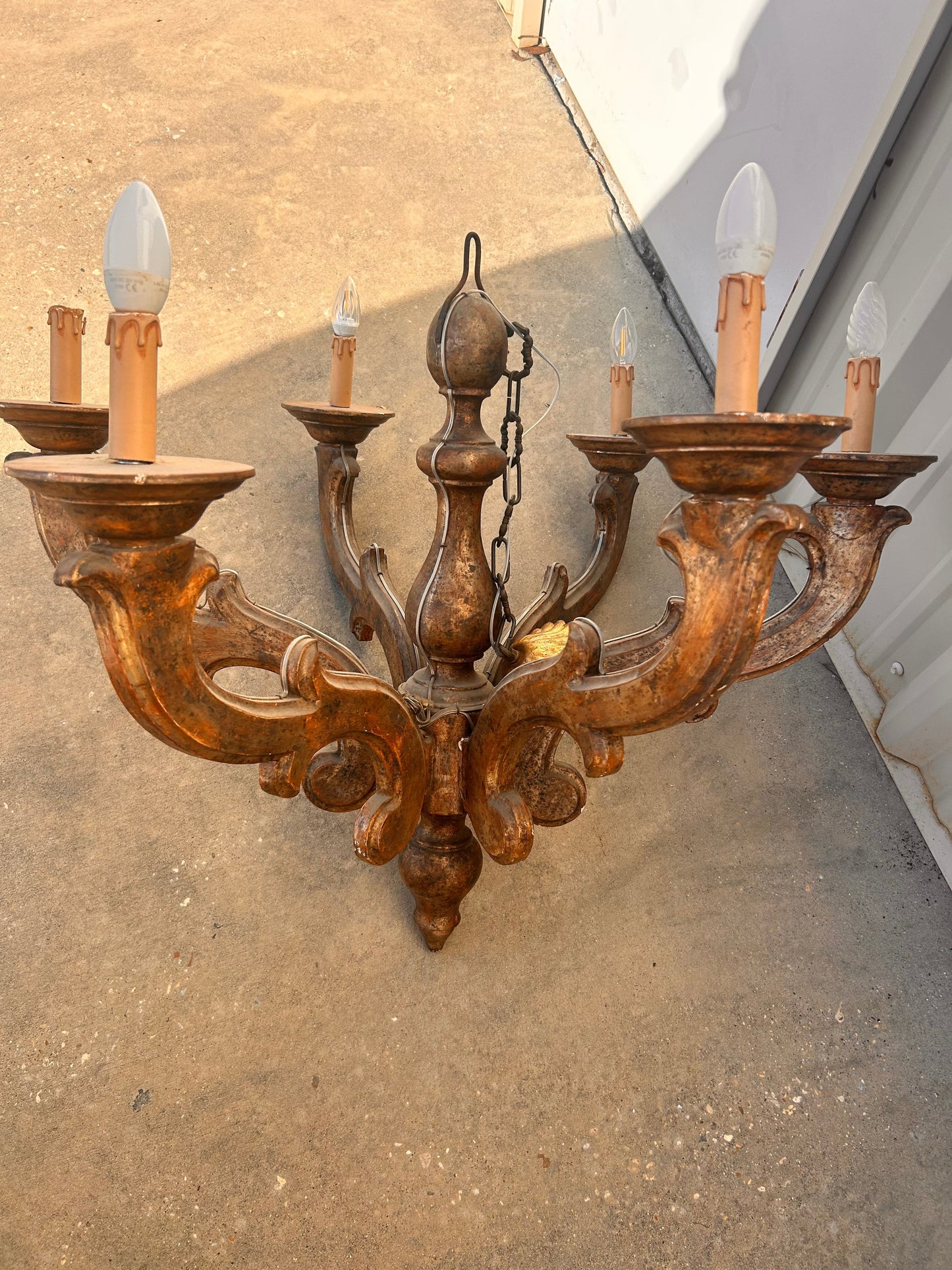 19th Century Italian Polychrome Giltwood Chandelier — Piedmont, c. 1850