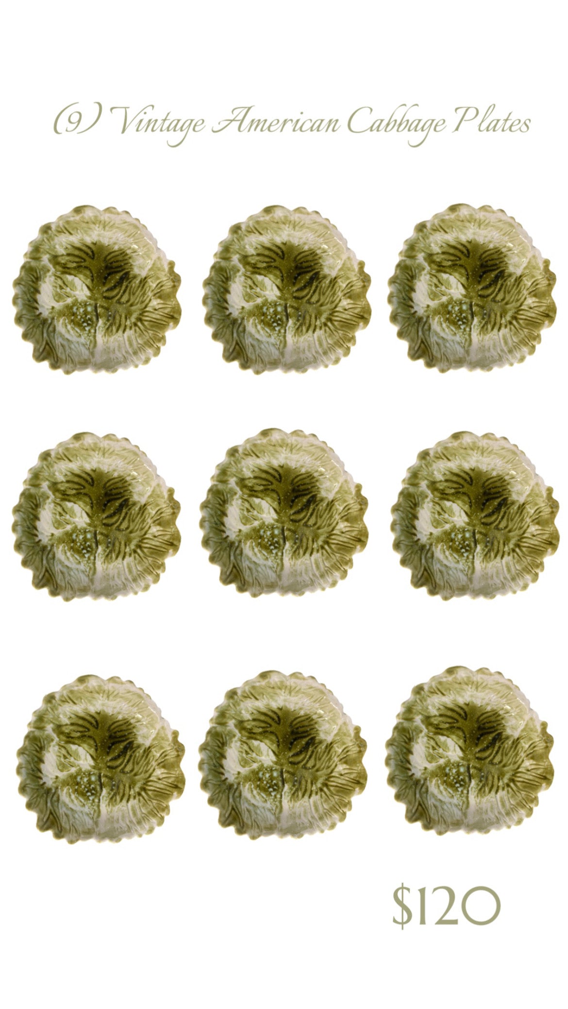 Set of Nine Vintage Cabbage Plates | Made in California for D.H. Holmes