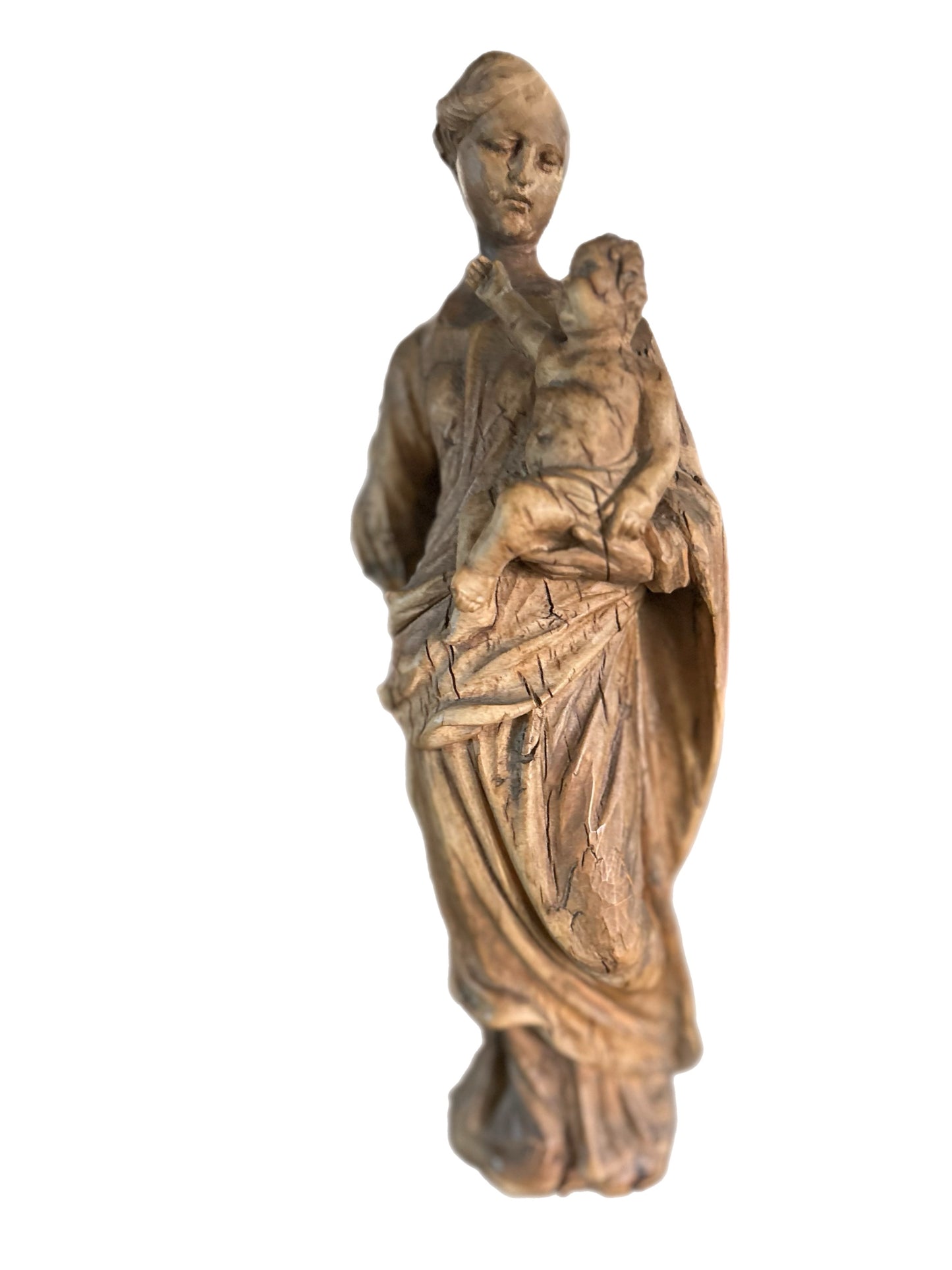 Antique European Hand Carved Madonna and Child