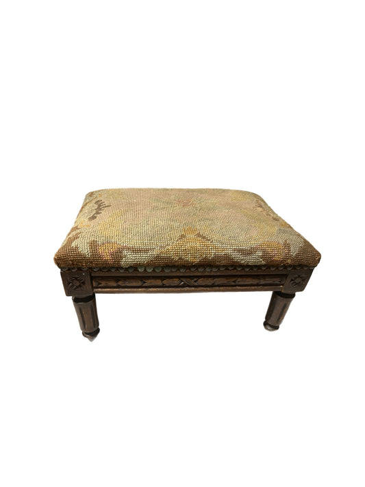 Antique French Needlepoint Footstool