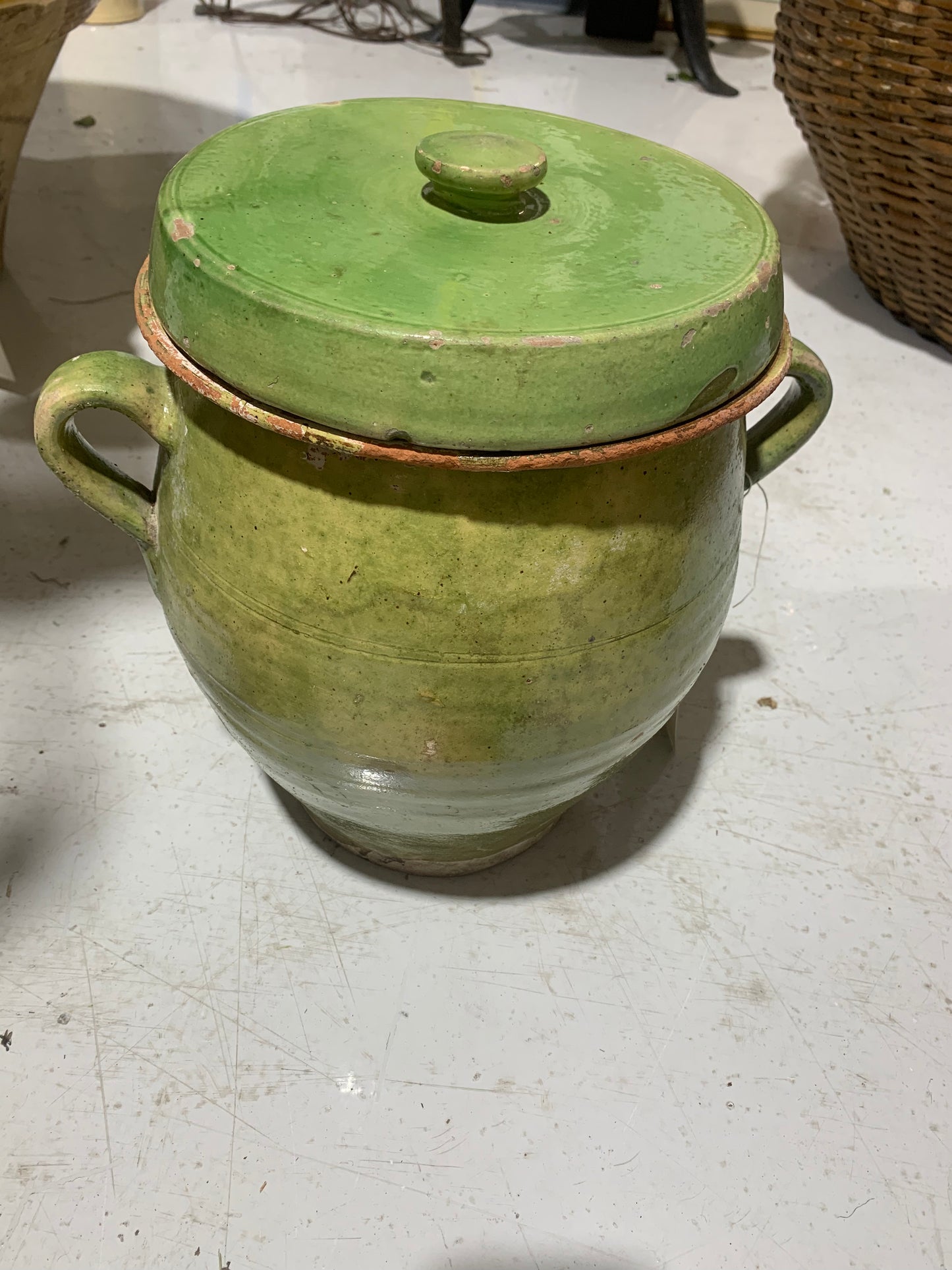 19th Century Green Glazed and Lidded Confit Pot from Savoie, France