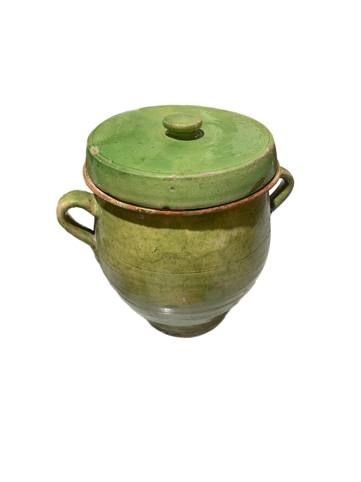 19th Century Green Glazed and Lidded Confit Pot from Savoie, France
